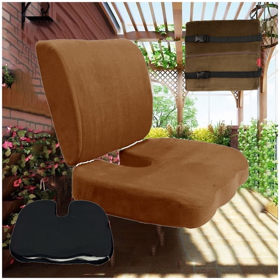 Bookishbunny 2pc Memory Foam Lumbar and Seat Cushions Set for Orthopedic Pain Relief Helps Sciatica Non Slip Seat