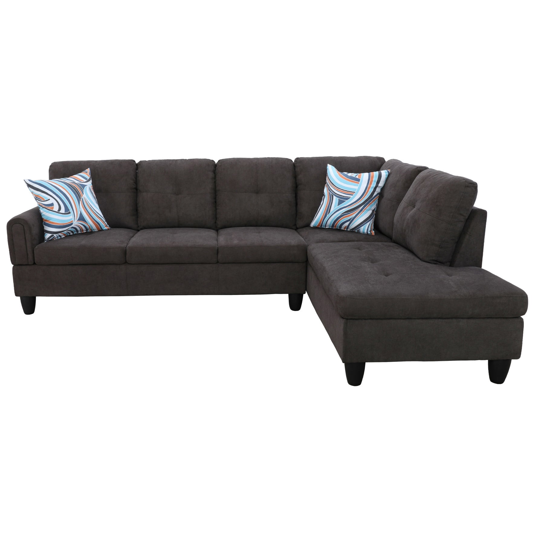 Hommoo Flannel L Shaped Sectional Couch and Sofa Set, Modern Living Room Furniture Set, Right Side, Dark Brown