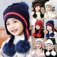 thumbnail image 5 of ZACPNCV Girls Winter Cover Ears Beanie Hat Ear Flaps Ski Snow Hats Knit Fleece Lined Hats Navy, 5 of 5