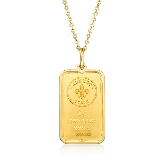 Ross-Simons Italian 24kt Yellow Gold Fleur-De-Lis 2-Gram Ingot Pendant Necklace With 14kt Yellow Gold Frame, Women's, Adult