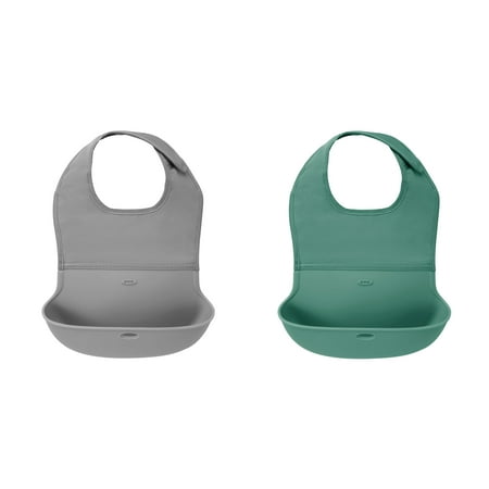 

OXO Tot Silicone Roll-Up Feeding Baby Bib Sage and Gray 2pk Unisex