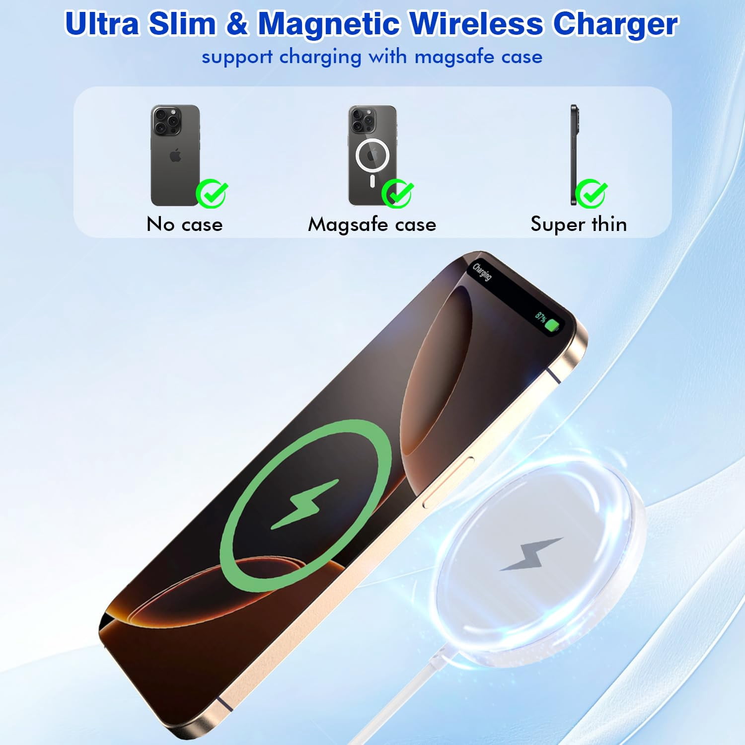 LujingZ Magnetic Wireless Charger - 15W 6FT Fast Charging Pad for iPhone 16 Pro Max/16 Pro/16 Plus/15 Pro Max/14/13/12 & AirPods 3/2/Pro/Pro2