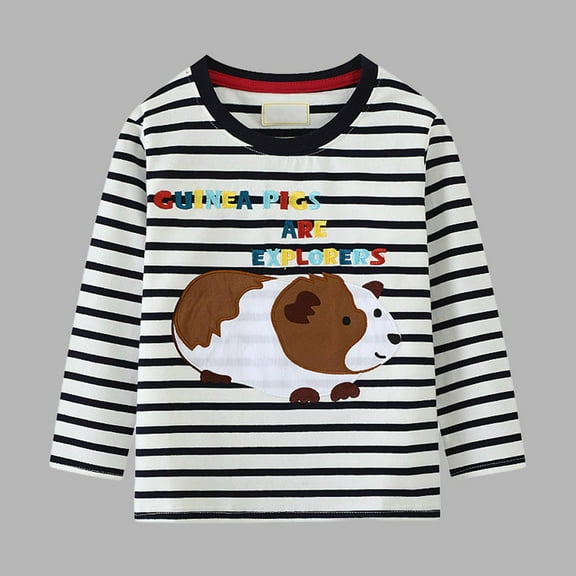 Bnwani Long Sleeve Toddler Shirts Boys Cotton Black Crew Neck Printed Striped Embroidered Tops 3-4t