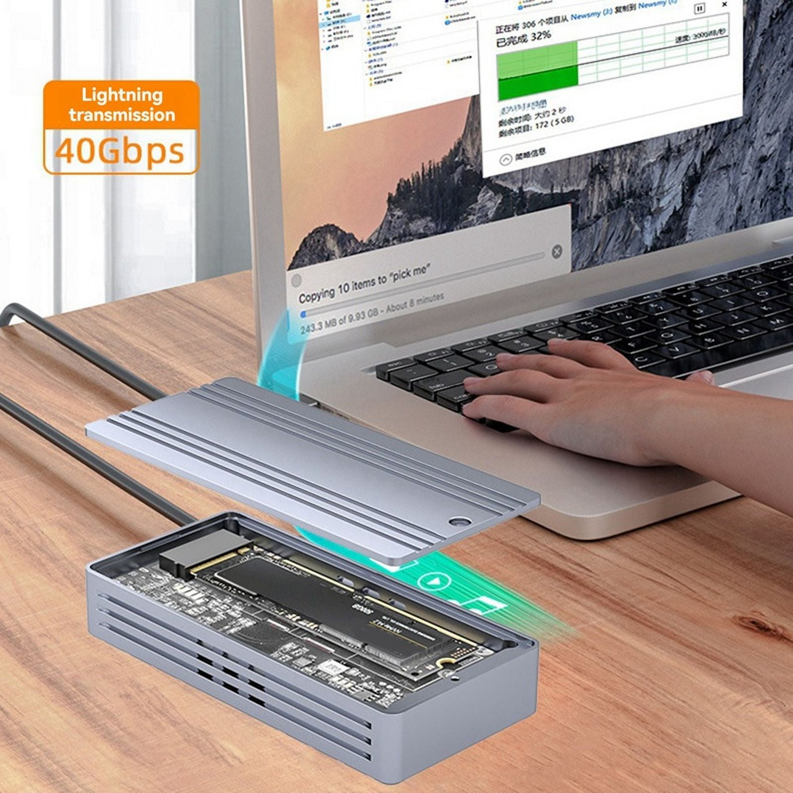 40Gbps NVMe SSD Enclosure M.2 to USB Adapter with Built-in Cooling Fan Aluminum Case Supports 2242/2260/2280 Sizes