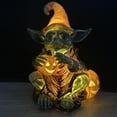 thumbnail image 3 of ADruer Pumpkin Outdoor Decorations with Light, 5" Illuminated Resin Pumpkin Extraterrestrial Home Statue, Holiday Horror Decoration for Porch Garden Outdoor Yard Decor (C), 3 of 7