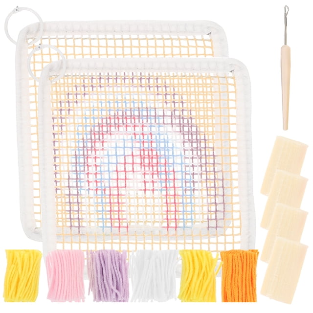 1 Set Diy Latch Hook Coaster Kit Rainbow Beige Series Square Coaster Making Kit For Friends Who Like Crafts