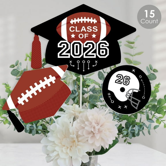 Big Dot of Happiness Grad Football - 2026 Graduation Party Centerpiece Sticks - Table Toppers - Set of 15