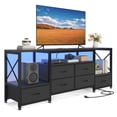 thumbnail image 4 of Afuhokles TV Stand up to 75 Inch TV with LED Light and Charging Station, 63" Entertainment Center Industrial TV Console Table with 6 Fabric Drawers and Open Shelves for Living Room, Black, 4 of 9