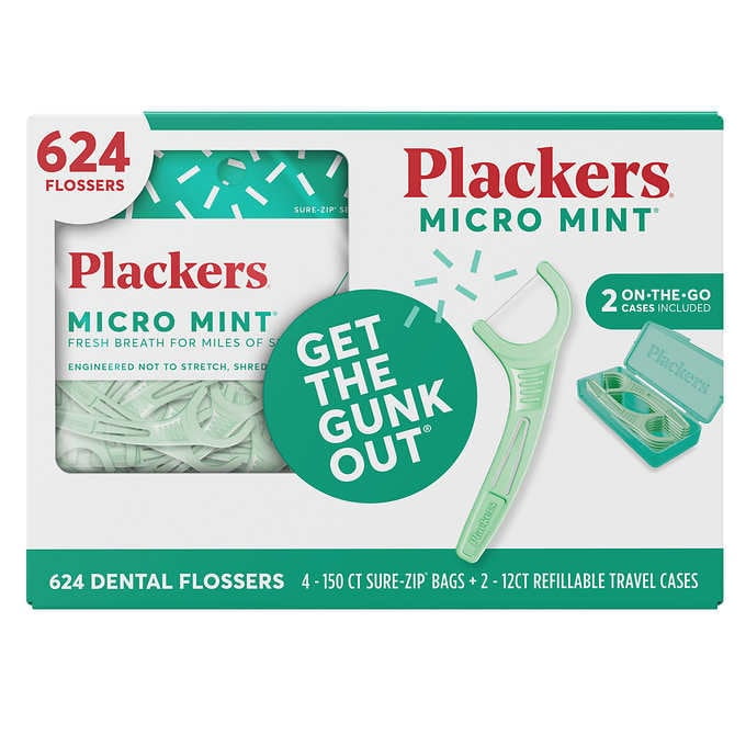 Plackers Micro Mint Dental Flossers, 624 count, + 2 OntheGo Cases
