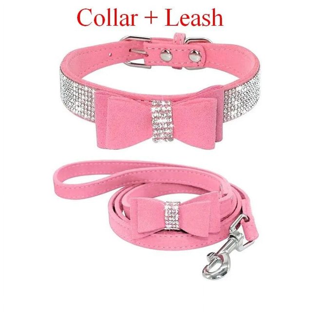Pet Dog Velvet Leather Collar Leash With Rhinestone Bling Blink Butterfly Fashion Pet Leash Accessories Blind Drop Shipping ShopWise Round