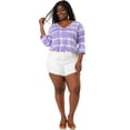 thumbnail image 3 of Women's Plus Size T-shirt Tye Dye Side Slit 3/4 Sleeve Stripe Top Purple 1X, 3 of 7