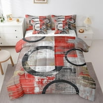 Feelyou Vintage Art Circle Twin Bedding Sets 7-Piece for Kids, Abstract Geometric Bedding Comforter Set, Retro Oil Printing Reversible Sheet Sets, Ultra Soft Home Decor