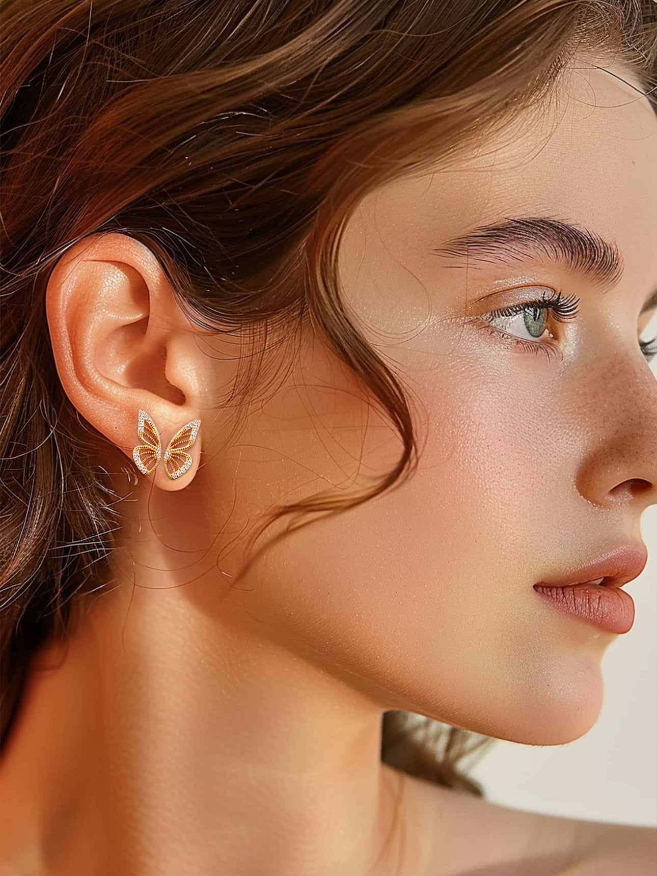 Suplight 925 Sterling Silver Zircon Edge Half Butterfly Stud Earrings, Dainty Butterfly Earrings for Women