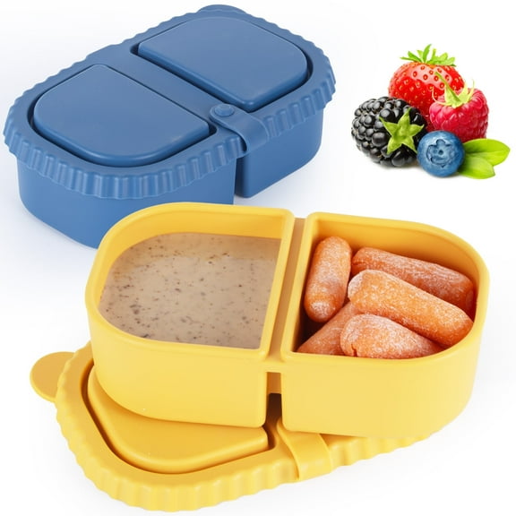 MACTANO 8.5 OZ Silicone Snack Container Double Compartment Reusable Snack Box with Lids 2 Sets