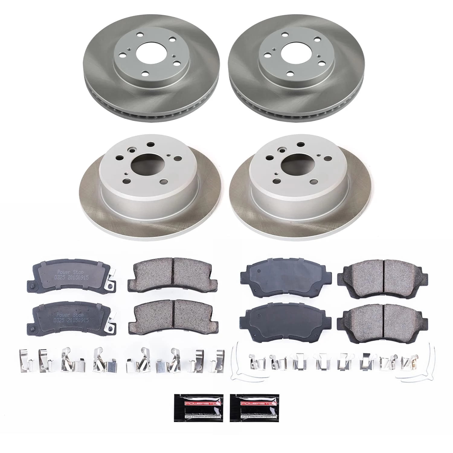 PowerStop Front and Rear Semi-Coated Rotor and Low-Dust Ceramic Brake Pad Kit SC2714