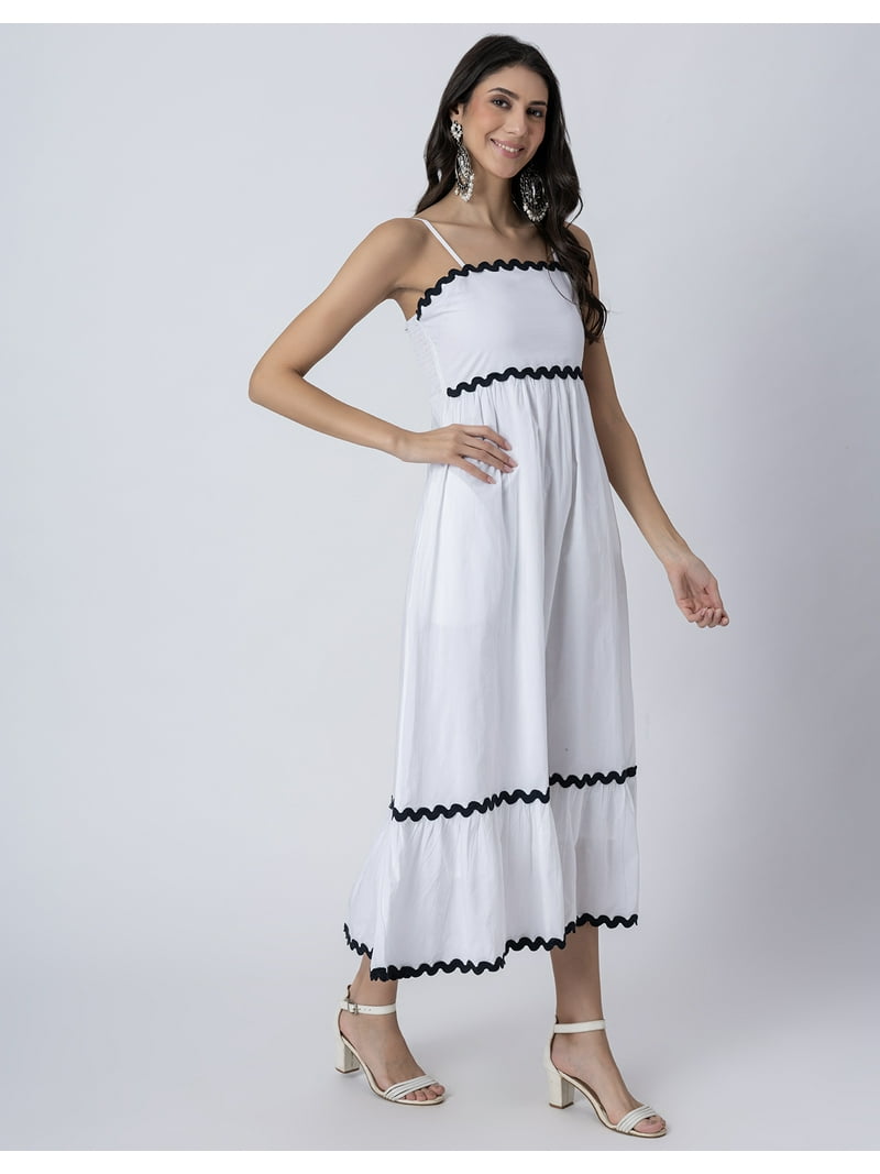 Moomaya Exclusive, Women's Solid Full-Length Cotton Dress with