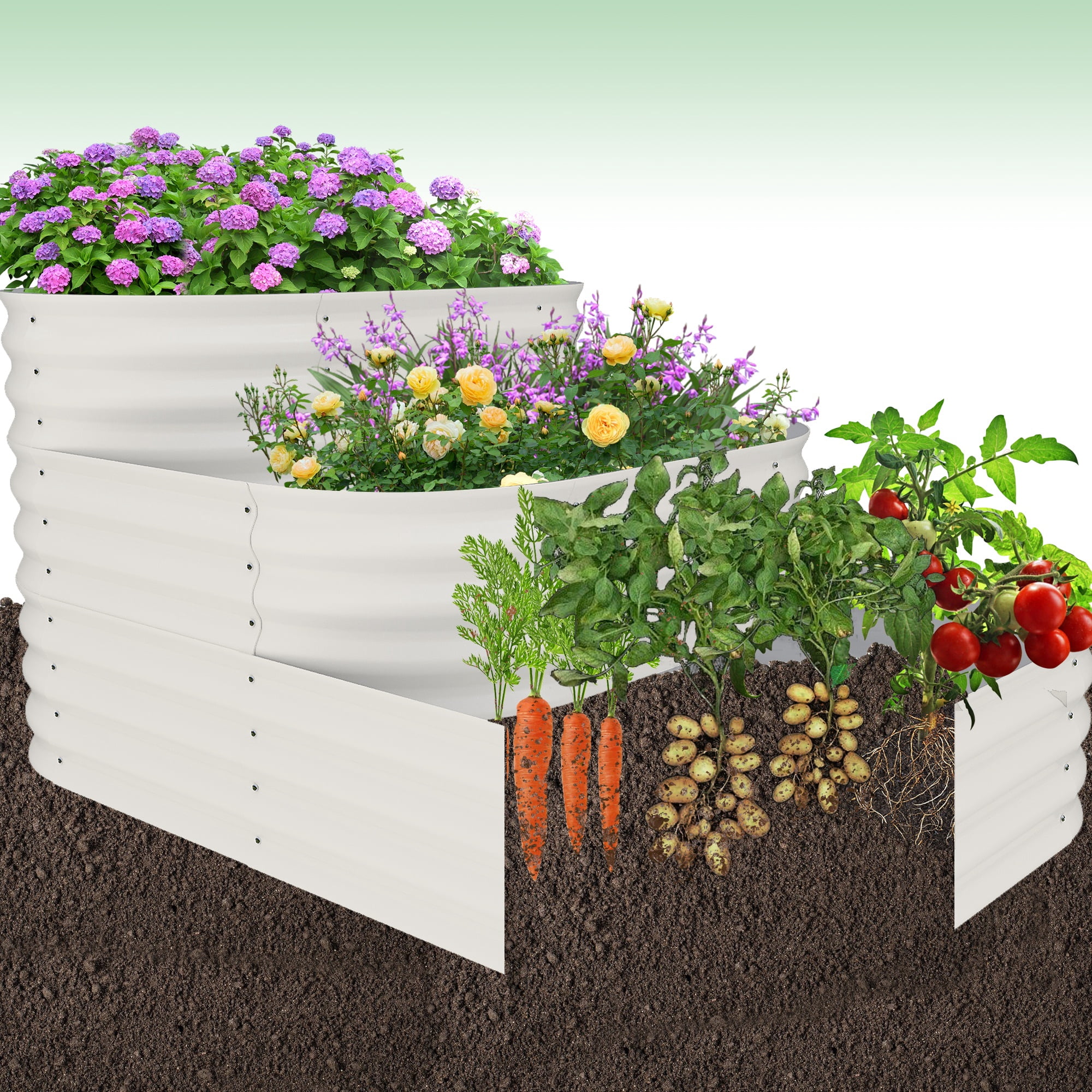 Riedhoff 3 Tiered Raised Garden Bed Kit, Galvanized Steel, 60.6 x 42.1 x 30.7 inch, Off-white