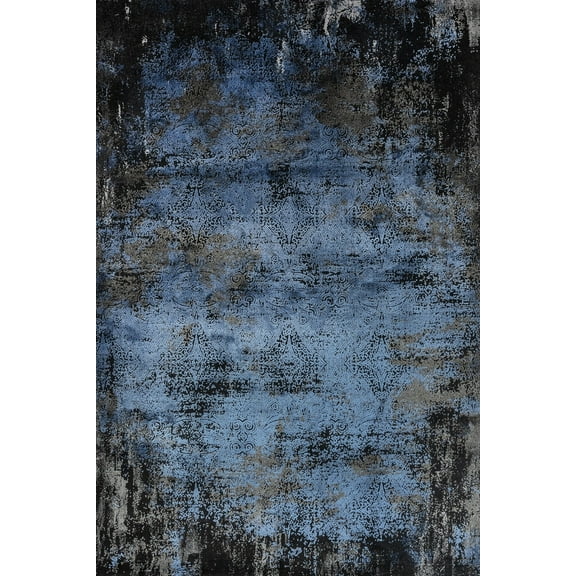 Blue Abstract Area Rugs for Living Room Washable Rugs Boho Moroccan Area Rug Soft Neutral Geometric Bohemian Carpet Distressed Indoor Rug for Bedroom Dining Room Office Foldable Nonslip Rug