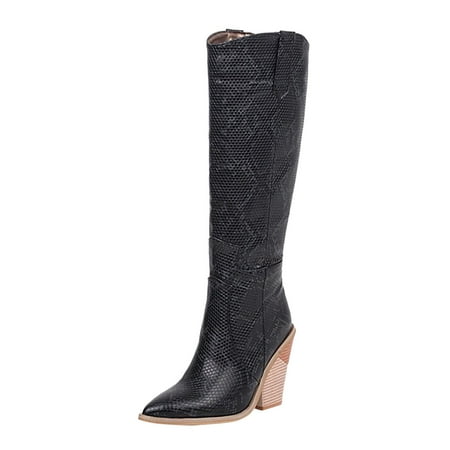 

Beautiful Print Western Knee High Boots Calf Women Stacked Heel Point Toe Boots Long Thigh High Boots for Women Women s Boots Knee High Womens Knee High Boots Size 13 Wide Womens