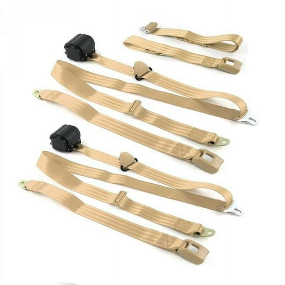 SafeTBoy 670954 Standard 3 Point Tan Retractable Bench Seat Belt Kit with 3 Belts for 1980-1996 Ford Bronco