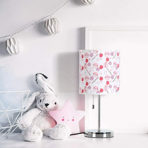 Modern Silver Bedside Lamp, Fabric Lamp Shade with Bear Pattern