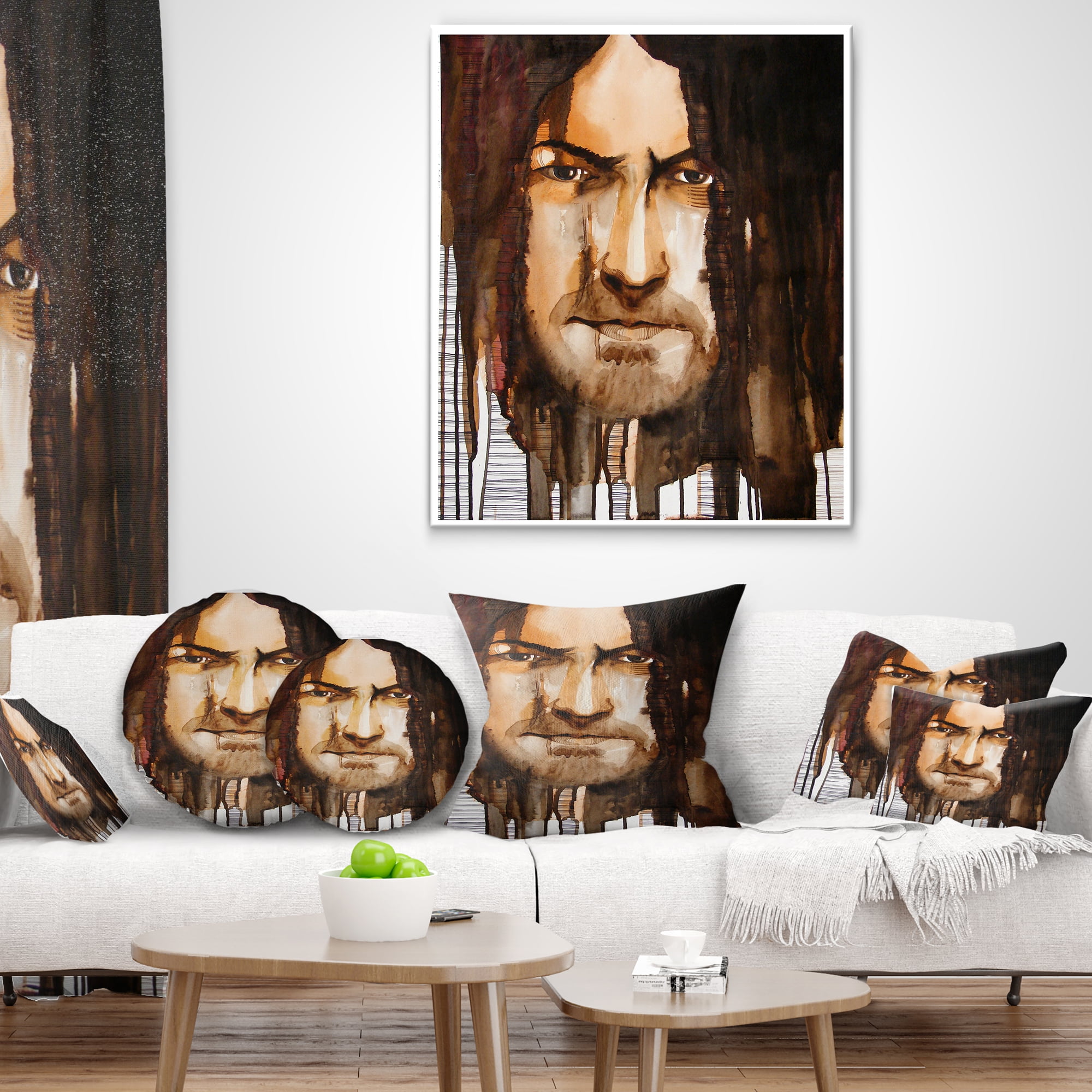 Designart Illustrated Handsome Guy - Abstract Portrait Throw Pillow - 18x18