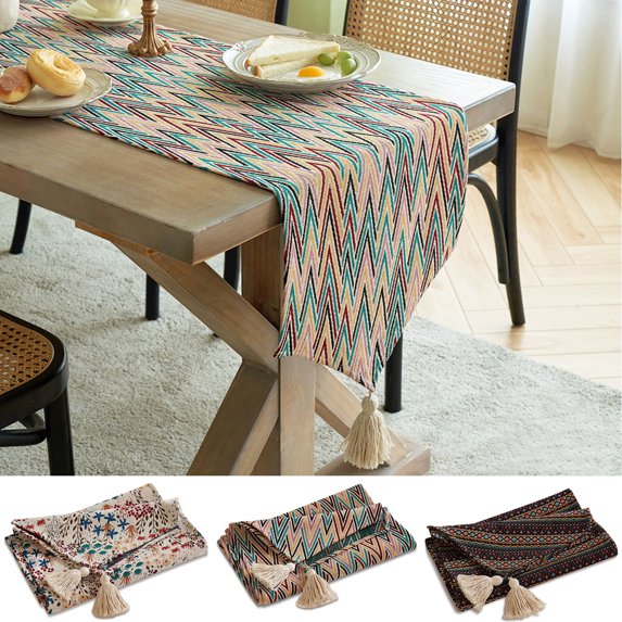 KBOOK Tassel Table Runner,Vintage Boho Table Cover Furniture Cover for Dining Kitchen Table Decorations,15 x 70 Inch