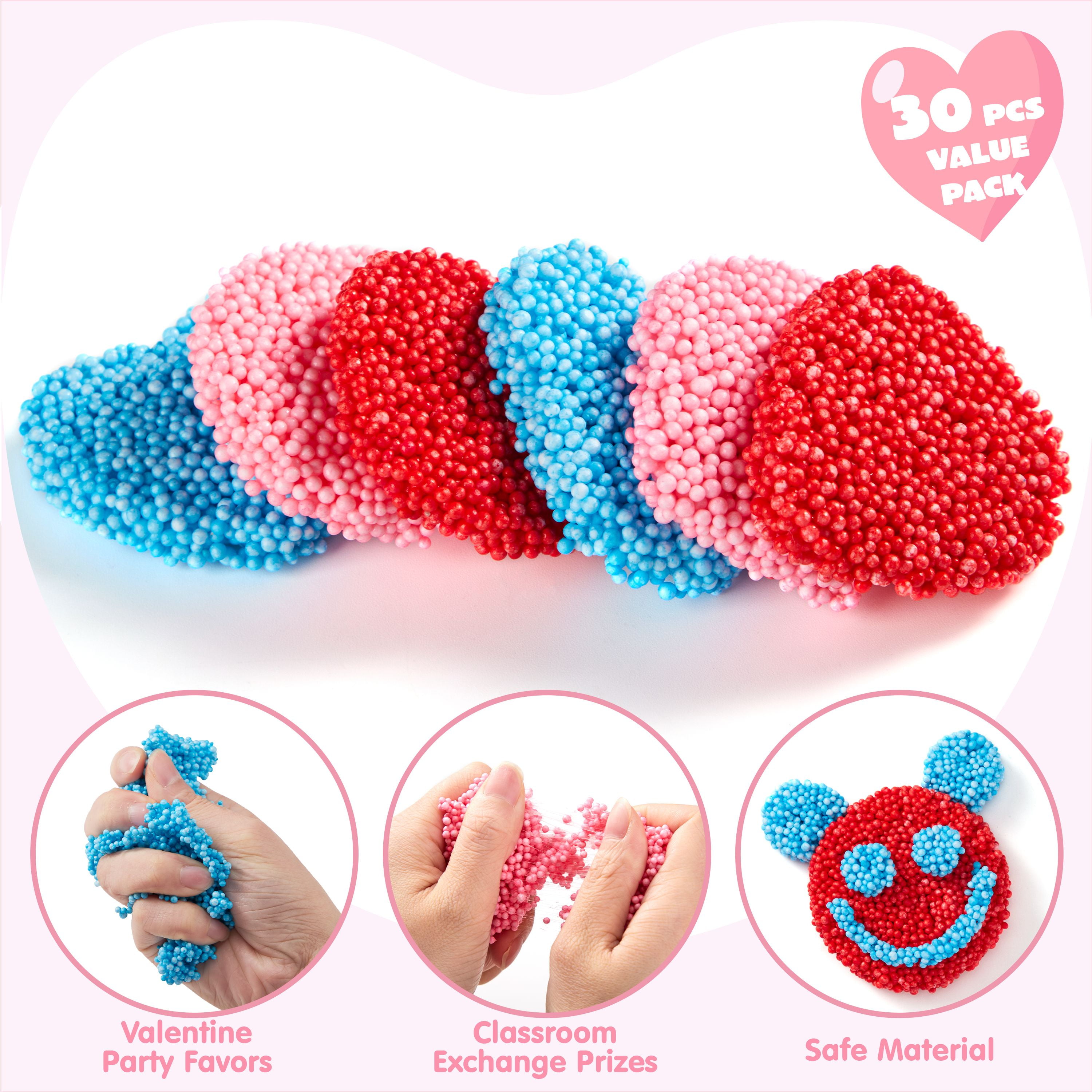 Joyfy 30 Packs Valentine's Day Gift Cards with Play Modeling Squashy Bead Foam, Fun Modeling Foam Toy for Valentine Party Favor, School Classroom Gift Exchange Prizes