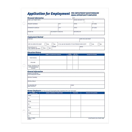 Tops 32851 Employee Application Form, 8-3/8 x 11, 50 Forms/Pad, 2 Pads/Pack