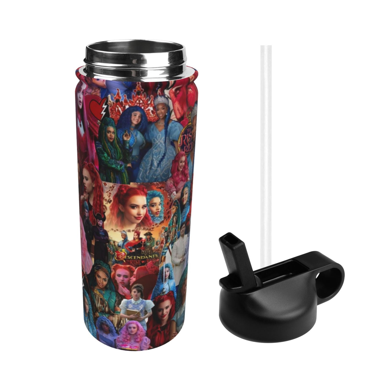Descendants Kids Water Bottle with Flip Straw Lid 18OZ Vacuum Insulated Stainless Steel Thermos Leakproof School Travel Sports Cup for Boys Girls Gift