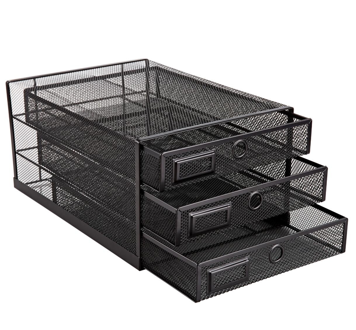 EXERZ Wire Mesh Desk Organizer 3 Drawer Sorter - Black