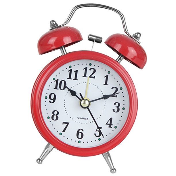 Bearachild Reloj despertador Retro con campana doble, reloj analógico de Metal silencioso con luz nocturna para de escritorio para el hogar, Electrónica Rojo