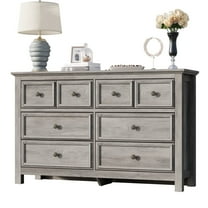 LGHM 8 Drawer Dresser for Bedroom, Wood Dresser TV Stand, Farmhouse Long Chest of Drawers for Living Room, Hallway, Entryway, Gray
