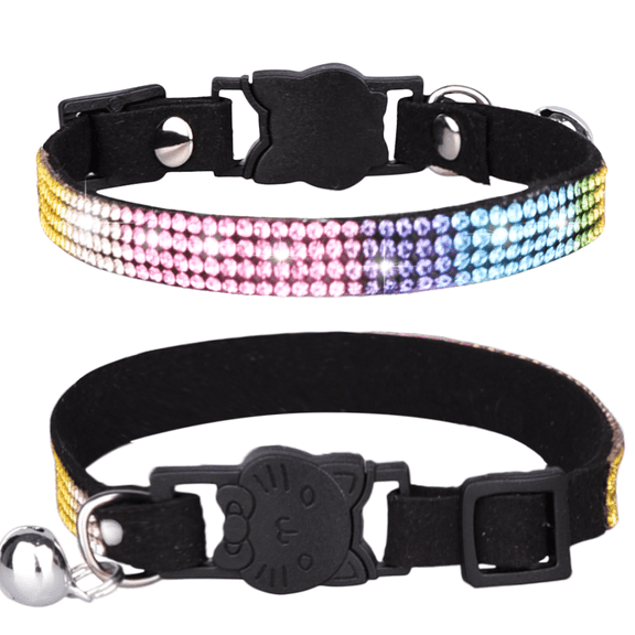 GASTROPOD Pet Collar,Collar for Small to Large Pets,Rhinestone Cat Collar,Safe Buckle Collar with Alloy Bell for Dogs & Cats