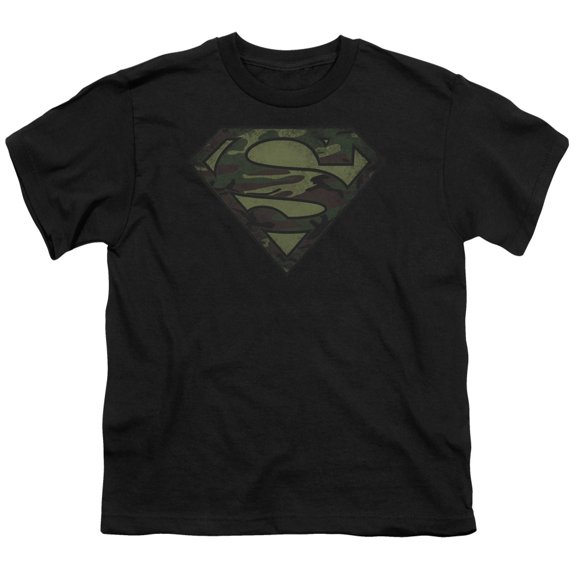Superman - Camo Logo Distressed - Youth Short Sleeve Shirt - Medium