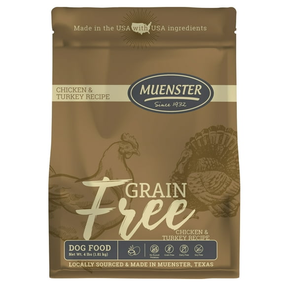 Muenster Grain Free Chicken and Turkey Dog Food, All Life Stages, 4 lb Bag