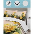 thumbnail image 4 of Quilts Twin Size Bedding Set, Spring Floral Lightweight Quilted Comforter, Yellow Roses Flowers Rustic Botanical Pink Soft Reversible Bedspread Coverlet with Pillow Covers for All Season, 68" x 86", 4 of 7