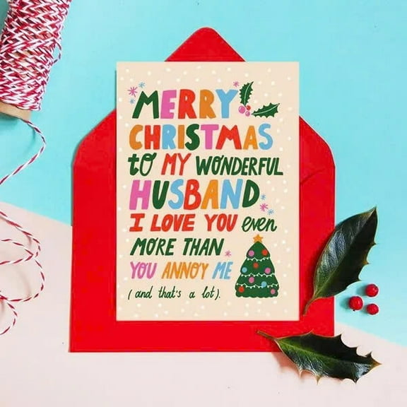 Merry Christmas Card for Husband – Fun and Whimsical Design – Perfect for Holiday Greetings – Blank Inside with Envelope Included