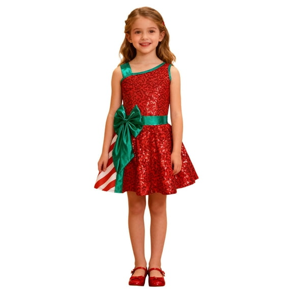 Aislor Girls Shiny Sequins Ballet Dance Leotard Ballerina Christmas Santa Tutu Dress A Red 8