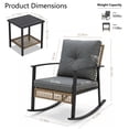 thumbnail image 5 of Decksplore 3-Piece Metal and Rattan Outdoor Bistro Set with Rocking Chairs, Thick Cushions and 2-Tier Side Table, Gray, 5 of 10
