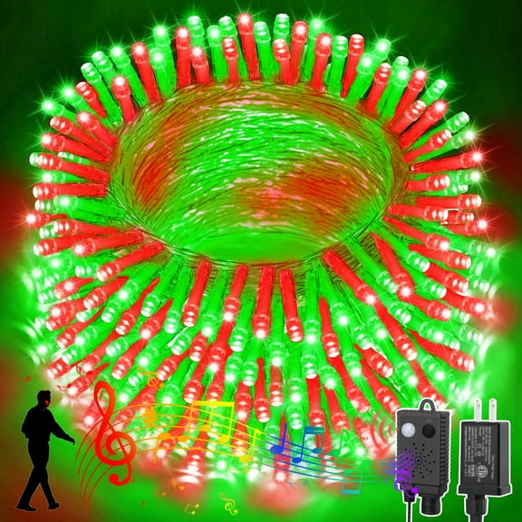 LAMPHOME 66ft Music Christmas Mini Lights (Stepless Dimming),200 LED Fairy Starry String Light Plug in for Indoor Outdoor Xmas Tree Wedding Party Decoration (Red Green)