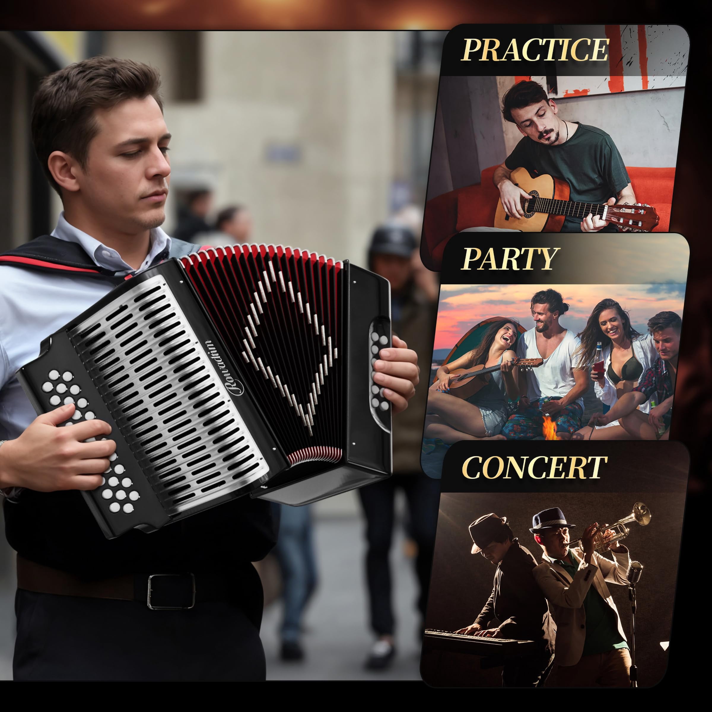 Accordion - 31 Key Diatonic, 12 Bass Buttons (G/C/F Tuning), Push-Pull Isochord Design, Beginner-Friendly Adult Set with Case, Gloves & Cleaning Wipes