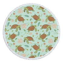 Matoen Round Beach Towel Microfiber Oversized Sea Turtle Circle Beach Blanket with Tassels Soft Thick Beach Throw Bath Pool Towel Meditation Mat 61 Inch