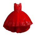 thumbnail image 6 of Girl Ruffle Tiered Tutu Gown Flower Girl‘s Sleeveless Embroidery Lace Princess Dresses with Long Hem Party Ball Tulle Pageant Gowns for Wedding, Birthday - 4-12T, 6 of 6