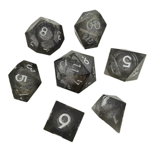 Juego de Dados Poliédricos Acrílicos Translúcidos Zulema 7 piezas DND Negro