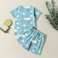 thumbnail image 4 of Boy Easter Outfit Short Sleeve Funny Bunny Suit Cute Cartoon Graphic Tees Holyweek Shirts Soft and Comfortable Tops and Short Pants 2 PC Sets Kids Clothes Sky Blue 4-5 Years, 4 of 7