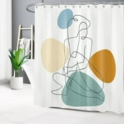 HVEST Abstract Minimalism Shower Curtain, Line Girl Shape With Irregular Geometry,White Bathroom Shower Curtain Polyester Fabric Decor Curtain with Hooks, 72X78 inch