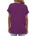 thumbnail image 6 of ClodeEU Womens Summer V-Neck Short Sleeve T-Shirt, Fashion Casual Linen Blend Loose Blouses Purple,Womens Plus XXL, 6 of 7