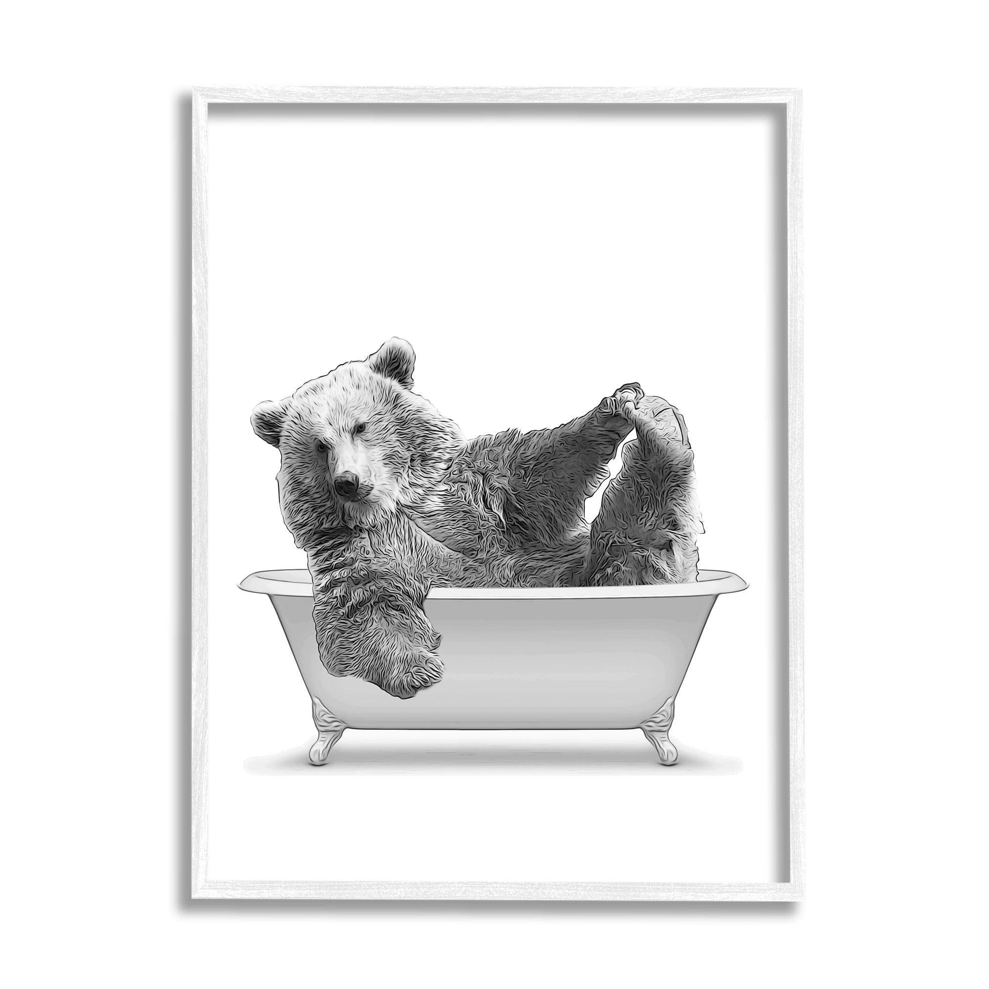 Stupell Industries Bear Playing In Bath Wildlife Animals & Insects Painting White Framed Art Print Wall Art