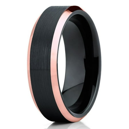 Tungsten Rose Gold Tungsten Wedding Band Rose Gold Tungsten Ring 6mm Black Brushed Tungsten Carbide Engagement Band Comfort Fit Men & Women ()